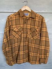 Vintage 60s Pendleton Board Shirt Sz M Brown Wool Loop Collar Made in USA *Flaw