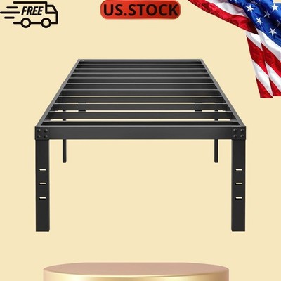 NEW 18'' Metal Twin Bed Frame No Box Spring Black Steel Slats Narrow Heavy Duty