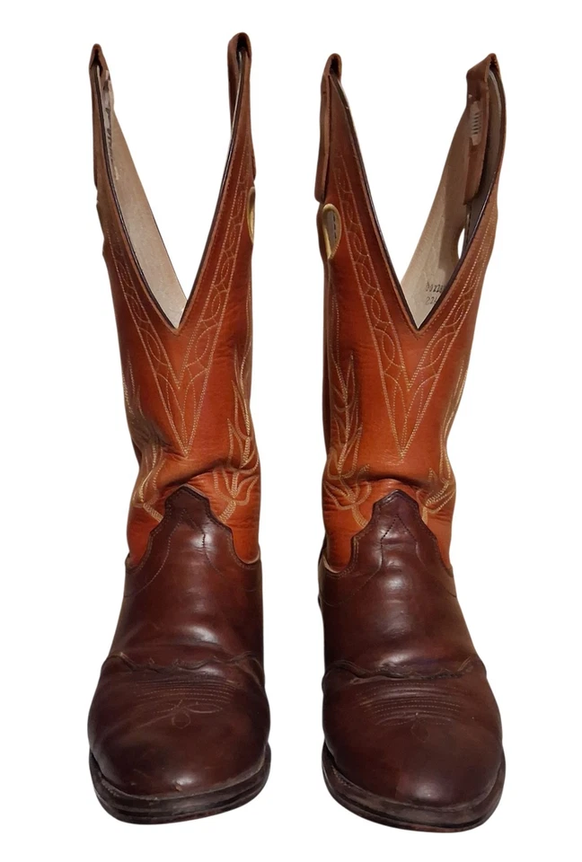 Botas de caubói masculinas vintage Olathe Rough Stock 10D couro marrom ocidental *Por favor, leia* - Imagem 3 de 4