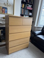 Ikea Malm chest of 6 drawers, white stained oak veneer, H123cm x 80cm x 48cm