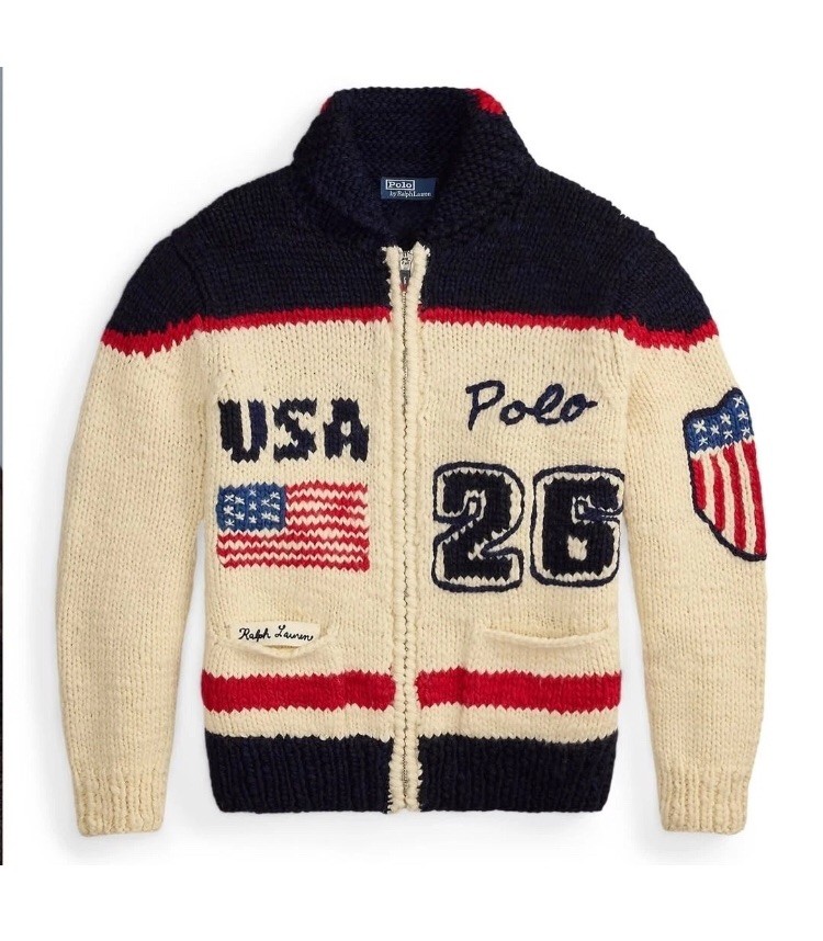 Polo Ralph Lauren K SWISS Hand Knit Olympic Shawl Cardigan Sweater Small Limited