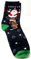 Socks City Streets Holiday Calf Length Black/Red Santa Claus Women's Size 4-10