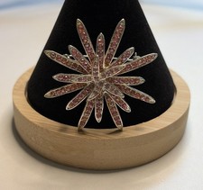 Vintage Pink Rhinestone Silvertone Starburst Brooch Pin