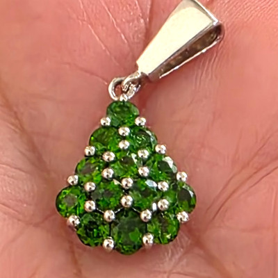 925 Sterling Silber Anhänger Birnenform Chromdiopsid Natur Edelstein Schmuck