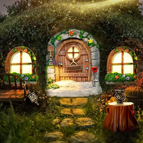 7 Stück Feentüren für Bäume Resin Gartenzubehör 1:12, grün - Bild 8 von 9