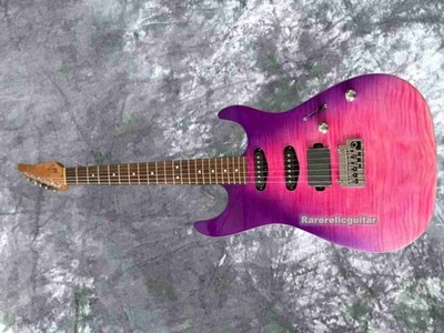 New Tom Purple-to-pink Gradient Tiger Stripe Electric Guitar, Roasted Maple Neck