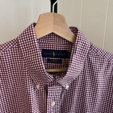 Ralph Lauren Mens XL Red Gingham Plaid Cotton Stretch Classic Button Down Shirt