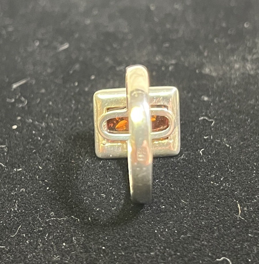 Vintage 925 Sterling Amber Rectangular Stone Ring… - image 3