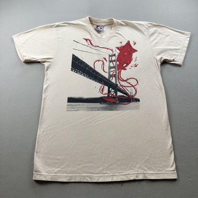 Vintage Gama-Go T-Shirt Mens Medium Cream Squid Golden Gate Bridge Cartoon y2k
