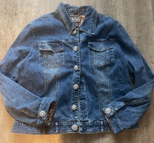 The Collective Works of Berek Denim Jacket w/Rhinestone Buttons Leopard Lining