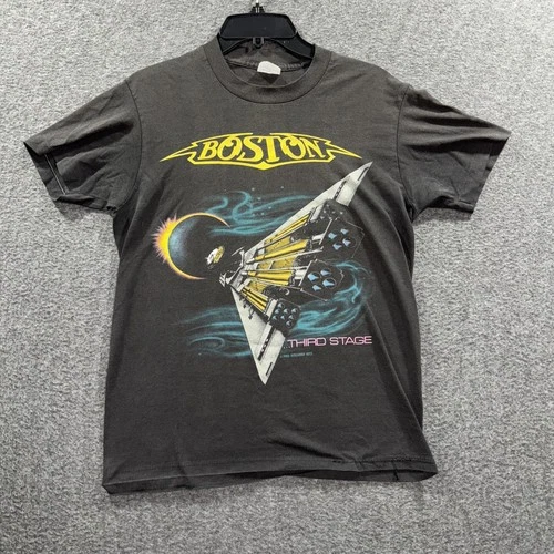 Boston Shirt Mens Medium Black Third Stage Band Tee 1980s vintage concert t-shirt, vintage, size M, single stitch, B+ condition