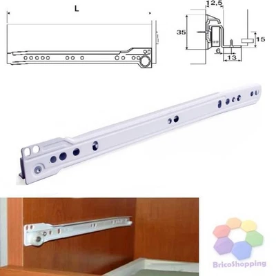 COMFERUT Guide Per Cassetti Con Aletta Cm 50 Bianca Guida Scorrevole Rullo Nylon Italy