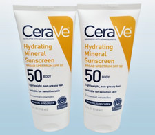 CERAVE HYDRATING MINERAL SUNSCREEN SPF 50 BODY 5 OZ NWOB EXP: 2028 LOT OF 2