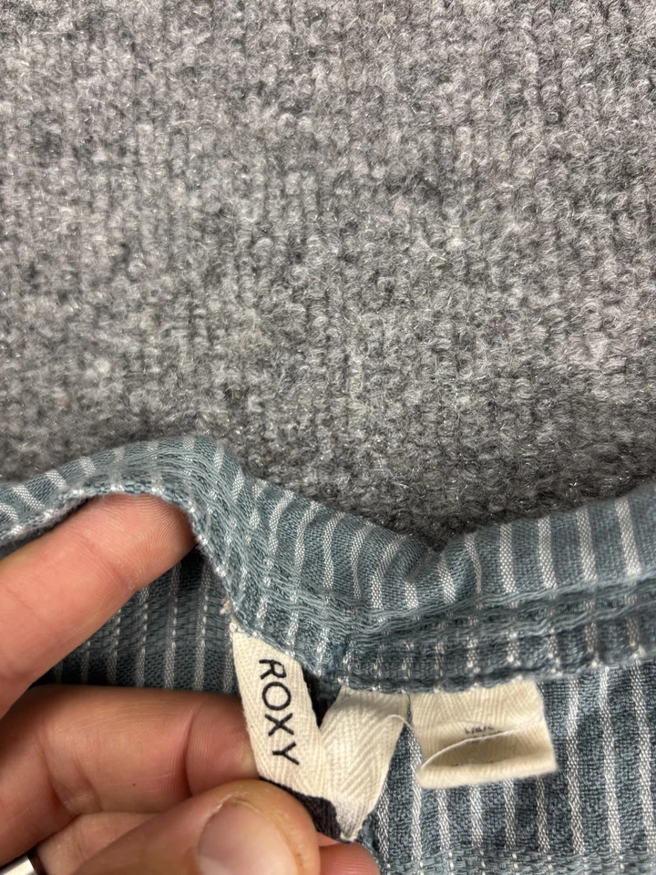 Roxy Mameluco Mujer Grande Azul Blanco Rayas Botón Delantero Manga Corta Cuello en V Foto 2 de 4