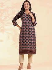 Indian Women Black Cotton Sequined Floral Printed Kurta Kurti Top Tunic Dress