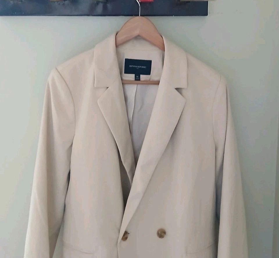 Blazer Banana Republic Franela Traje Talla 16 Oyster Perla Tostado Profesional Foto 2 de 4