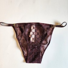 Victoria's Secret String Bikini NWT Embroidered Logo Burgundy Lace Mesh Size S