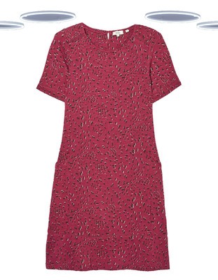 Ex Fat Face Damen Simone Kleid - Kurzarm gepunktet beerenrosa (leichter Defekt)