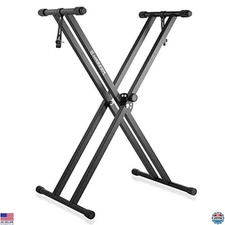 Heavy Duty Double-X Piano Keyboard Stand, Adjustable, Portable, Non-Slip Caps