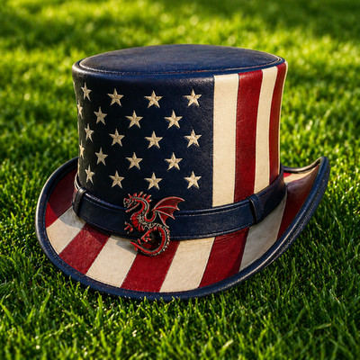 Top Hat Leather Hat | USA Flag Patriotic | Uncle Sam Style Hat Independence Day