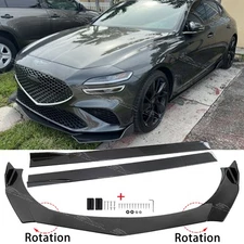 For Genesis G70 G80 Sedan Carbon Front Bumper Splitter Spoiler Lip + Side Skirts