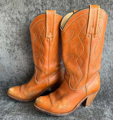 Vintage Frye Cowboy Boots Made in USA Women s 7 B Leather 7811 HEEL REPAIR