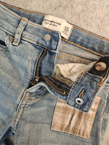 Abercrombie Kids High Rise Flare Jeans Patchwork Girls 5/6 Long Boho Stretch - Picture 9 of 15