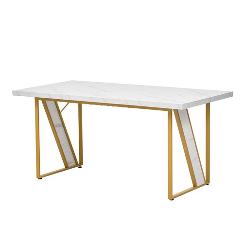Esstisch 160x80cm Rechteckiger Marmormuster Küchentisch für 4-6 Personen Gold - Bild 7 von 13