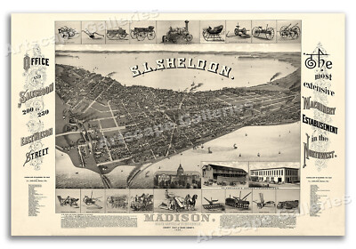 1885 Madison Wisconsin Vintage Old Panoramic City Map - 24x36