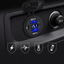 USB C Car Charger Outlet Socket 20W PD & Dual 18W QC3.0 Port for 12V 24V Boat RV