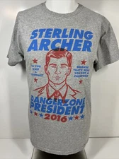 EUC 2016 Sterling Archer For President Gray Lightweight T Shirt Unisex SZ M