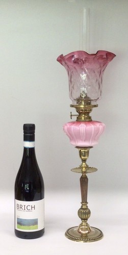 Antique/Vintage Peg Oil Lamp Pink/Cranberry Font And Shade. No1. - Picture 2 of 14