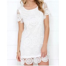 Lulus Feelin' Fine Ivory Lace Shift y2k Dress wihite size M