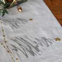 Weihnachts-TischläUfer Tannenbaum Natur Silber Gold Leinen Breite 28Cm Tischdeko