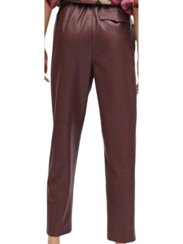 Leather Pants Jeans Waist Women's High Rise Skinny Women Style Pant Burgundy 1 - Picture 3 of 5