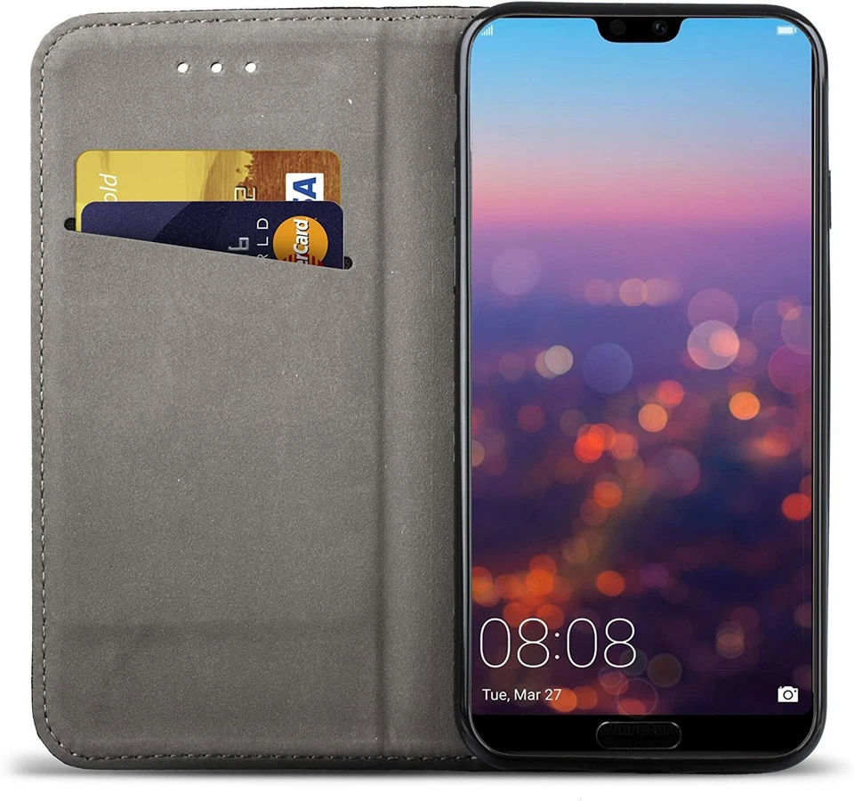 CUSTODIA LIBRO PER HUAWEI P20 LITE - COVER SMART MAGNET CASE NERO - Immagine 3 di 4