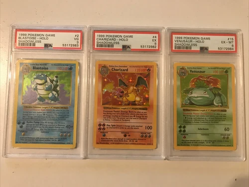 1999 Pokemon TCG Shadowless Charizard Blastoise Venusaur PSA 5, 3, and 6 BIG 3!!