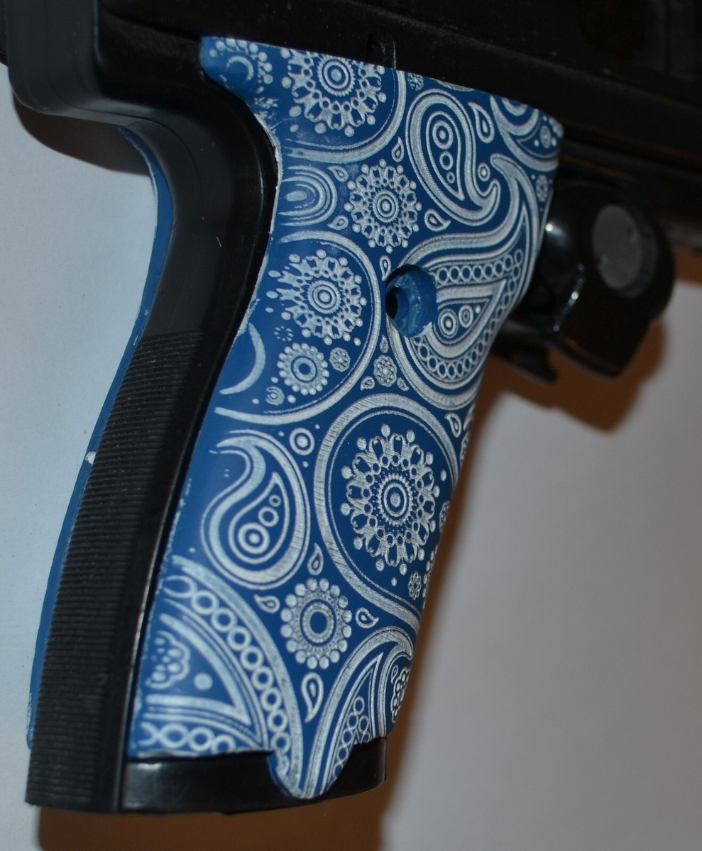 Hi Point JCP-40, JHP-45 pistol grips engraved paisley on blue