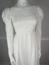 VTG 60s 4 Bohemian sheer Victorian Lace Wedding Dress Prarie Train handmade