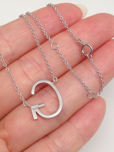 925 Sterling Silver Cz Sideways Initial Letter Pendant Necklace Womens 16mm - 第 6/10 張圖片