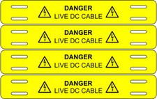 Cable Identification Tag Marker Label - Danger - Live DC Cable - 4 Per Card