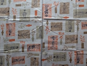 Vintage Schwartz Liebman Textiles Fabric 38" x 2 yds Japanese Oriental Geisha