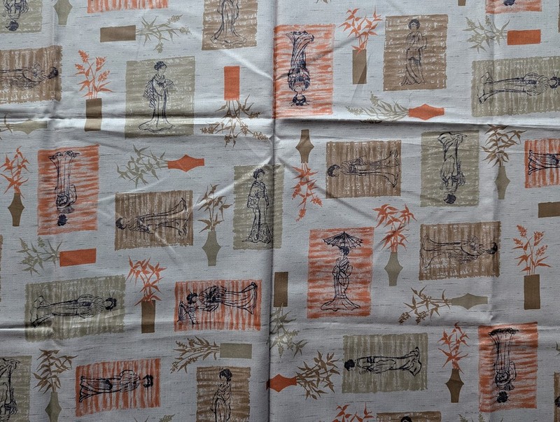 Vintage Schwartz Liebman Textiles Fabric 38" x 2 yds Japanese Oriental Geisha
