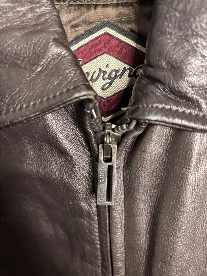 Chaqueta de bombardero de cuero marrón Chevignon vintage para hombre XL Flight 4231 Foto 3 de 4