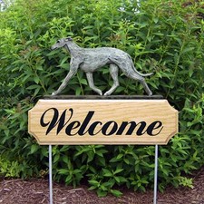 Greyhound Wood Welcome Outdoor Sign Blue