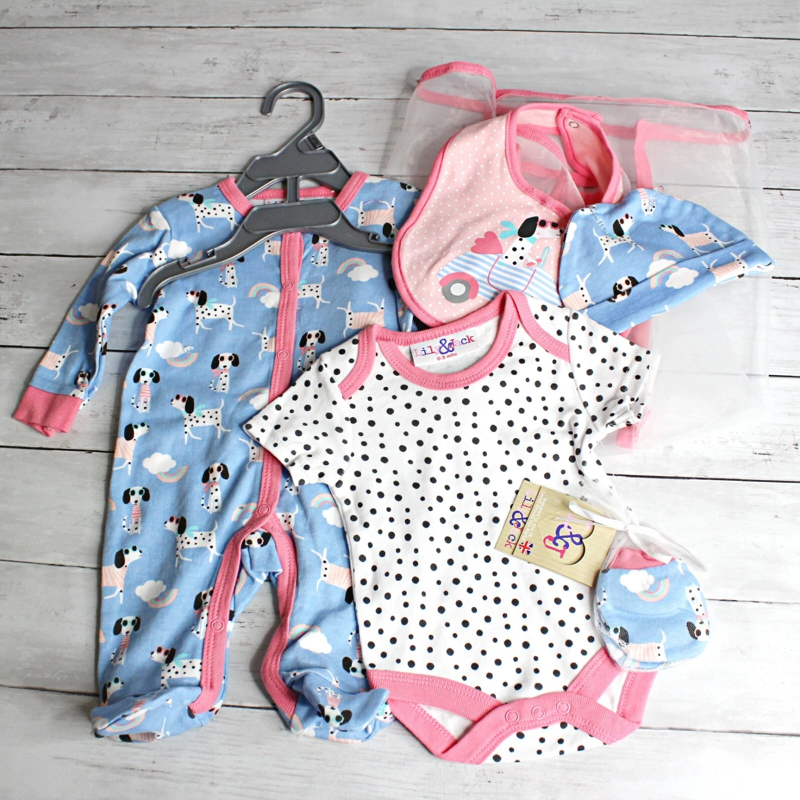 Lily & Jack Baby Girl's Dalmation Dogs Sleeper Hat Layette Set Size 0 3 Months