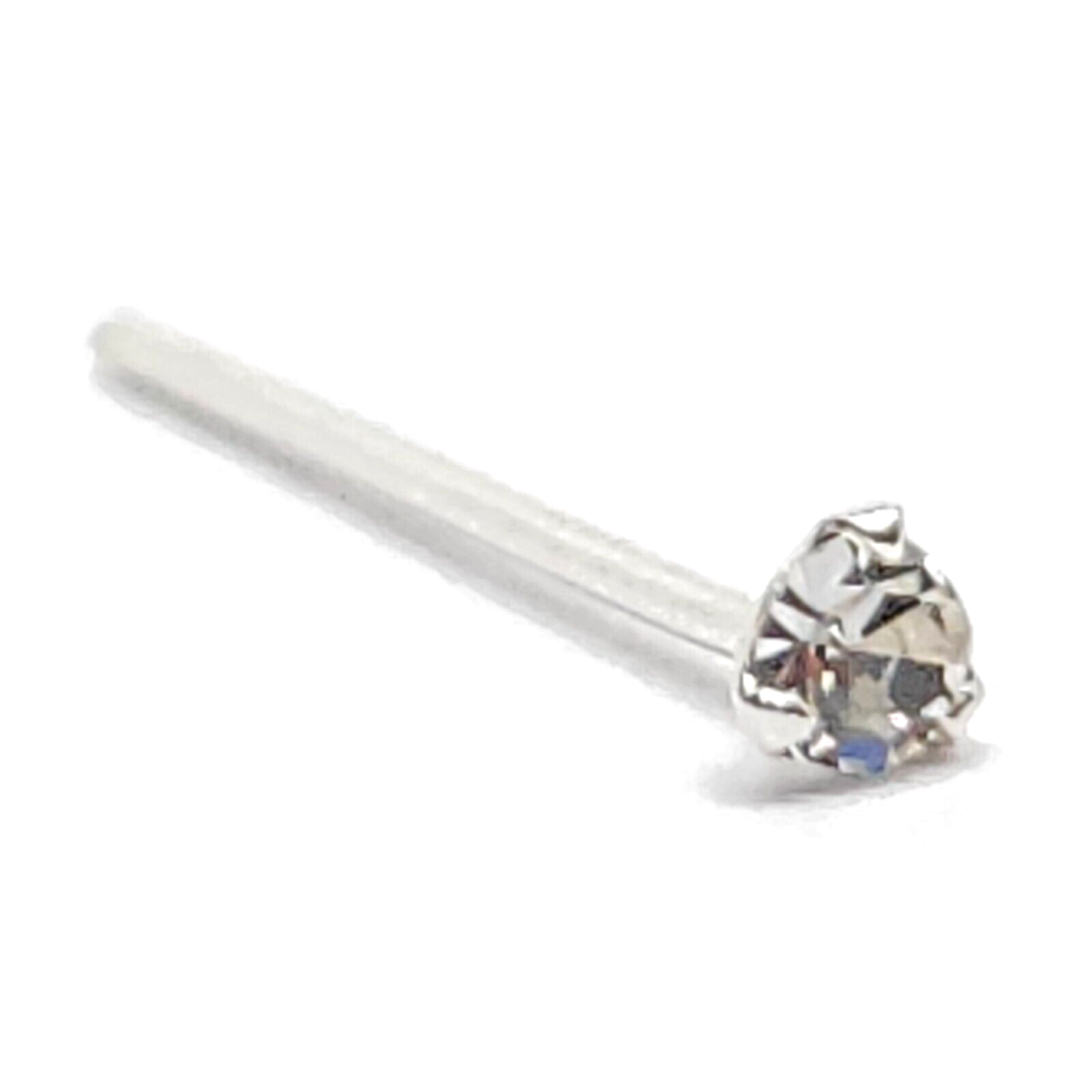 Nose Stud Tiny Quartz Gem Tri Claw Gem Set 22g (0.6mm) 925 Silver L Bendable