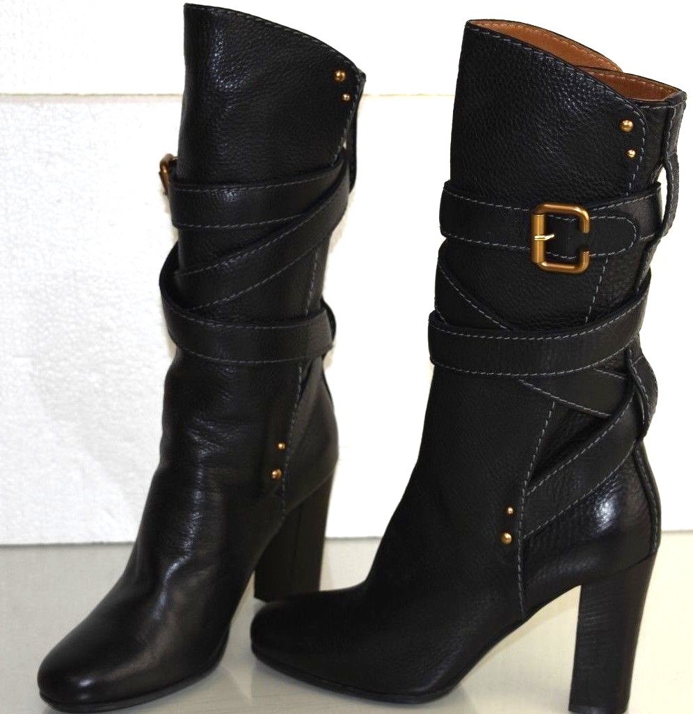 New CHLOE Black Paddington Lock SOFT Leather Mid Calf Wrap Around
