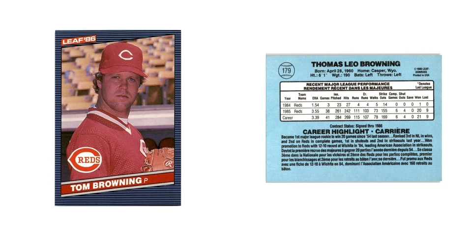 Tom Browning 1986 Leaf #179 Cincinnati Reds Baseball Card NM - Image 3 of 3