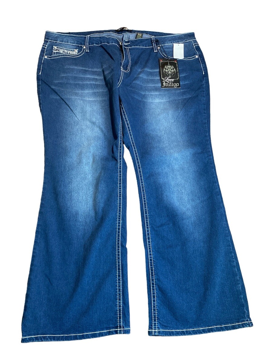 Love Indigo Womens Blue Denim Medium Wash Bootcut Jeans Size
